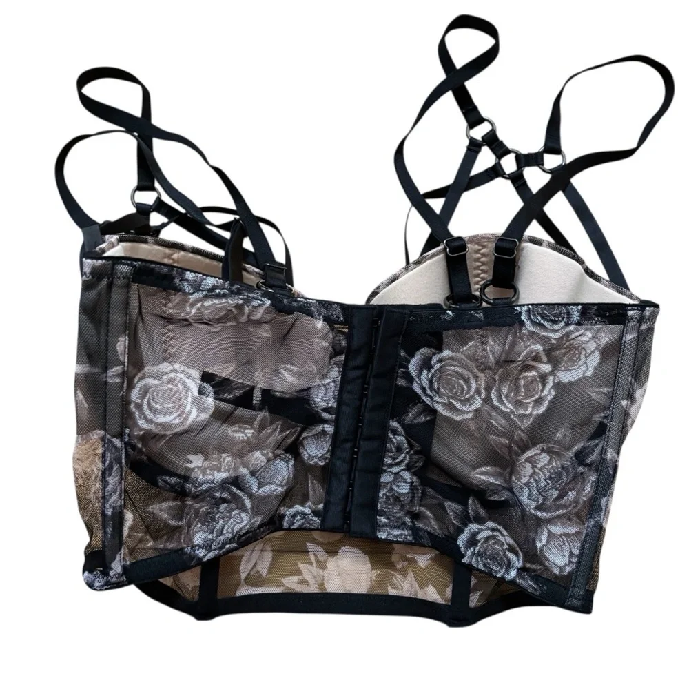 Victorias Secret strappy rose half corset lined lightly lined underwire bra 34DD